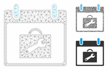 Toolbox Takvim Günü Vektör Örgü Tel Çerçeve Modeli ve Üçgen Mozaik Simgesi