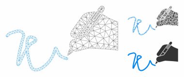 El İmza vektör örgü tel çerçeve modeli ve üçgen mozaik simgesi