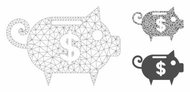 Piggy Bank Vektör Örgü 2d Model ve Üçgen Mozaik Simgesi