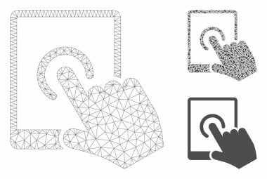 Tablet Dokunun Vektör Örgü Karkas Modeli ve Üçgen Mozaik Simgesi