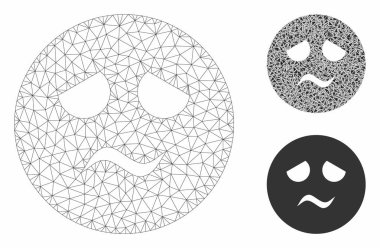 Trouble Smiley Vektör Örgü Tel Çerçeve Modeli ve Üçgen Mozaik Simgesi