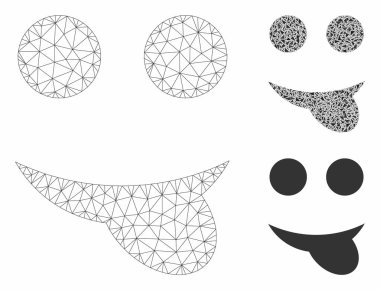 Dil Smiley Vektör Örgü Karkas Modeli ve Üçgen Mozaik Simgesi