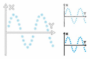 Sine Plot Vektör Örgü Karkas Modeli ve Üçgen Mozaik Simgesi
