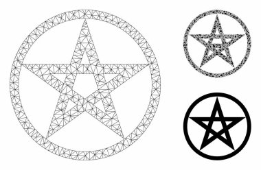 Star Pentacle Vektör Örgü Tel Çerçeve Modeli ve Üçgen Mozaik Simgesi
