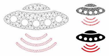 Ufo Vektör Örgü Karkas Modeli ve Üçgen Mozaik Simgesi