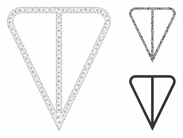 Modelo de red de malla vectorial de moneda tonelada y icono del mosaico del triángulo — Archivo Imágenes Vectoriales