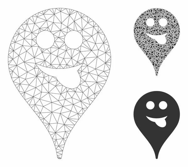 Dil Smiley Harita Marker Vektör Örgü Ağ Modeli ve Üçgen Mozaik Simgesi — Stok Vektör