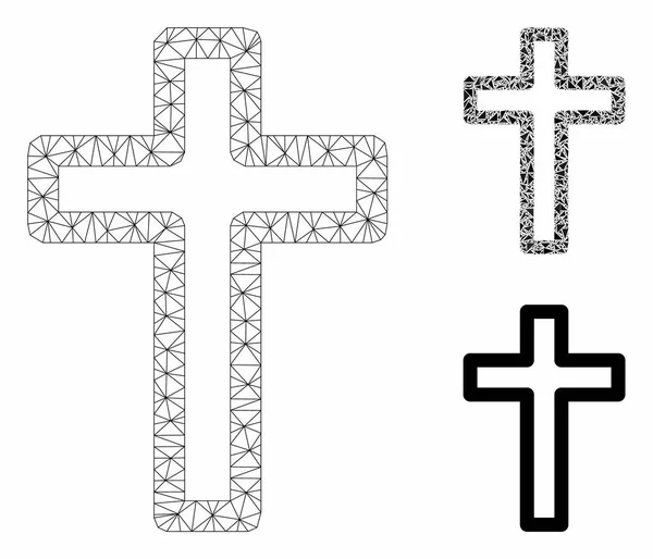 Modello di telaio in rete metallica vettoriale a croce e icona a mosaico triangolare — Vettoriale Stock