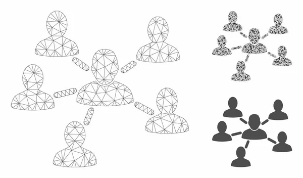 Gebruikers verbindingen vector mesh draad frame model en driehoek mozaïek pictogram — Stockvector