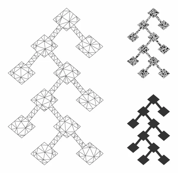 Modelo de rede de malha de vetor de árvore binária e ícone de mosaico de triângulo — Vetor de Stock