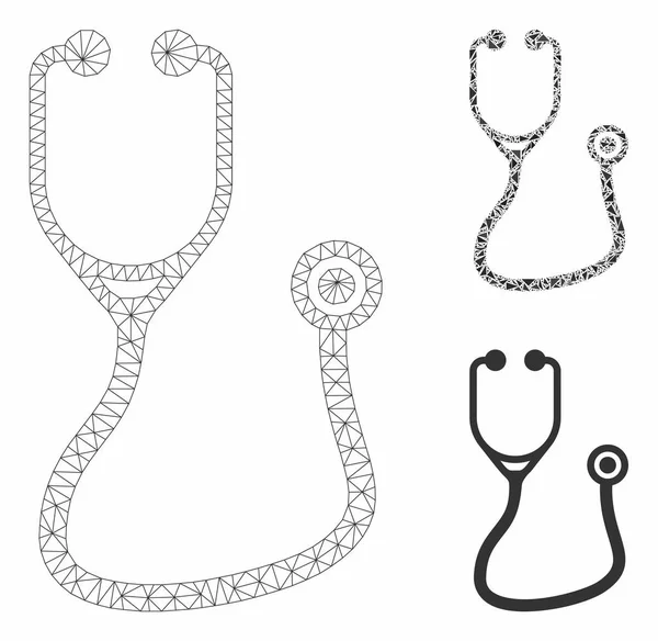 Stethoscope Vector Mesh Carcass Model and Triangle Mosaic Icon — Stock Vector