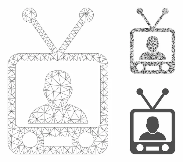 TV Notícias Vector Mesh 2D Modelo e Triângulo Mosaico Ícone —  Vetores de Stock