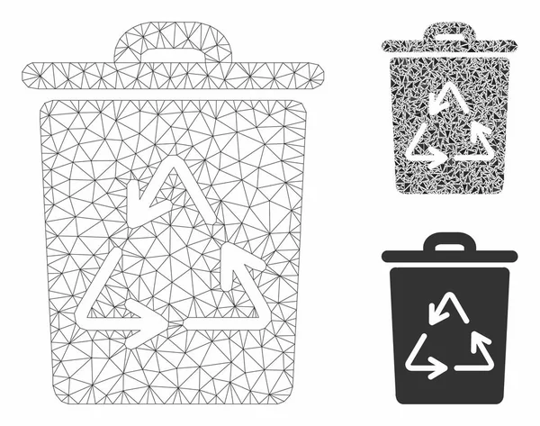 Trash Can Vector Mesh Carcass Model and Triangle Mosaic Icon — Stock Vector