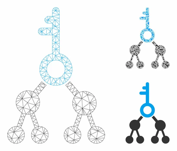 Binary Key Vector Mesh 2d Model en Driehoek Mozaïek Ikoon — Stockvector