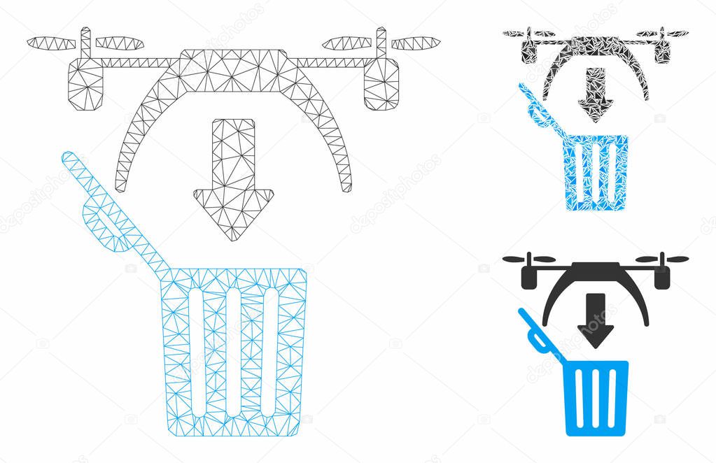 Trash Drone Vector Mesh Carcass Model and Triangle Mosaic Icon