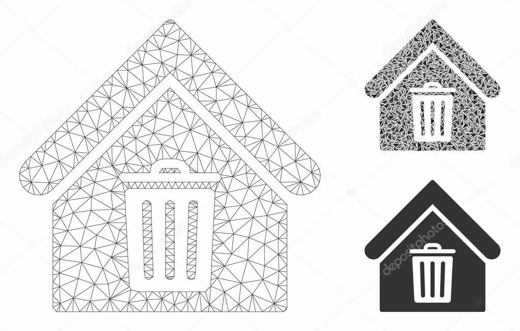 Trash House Vector Mesh Network Model and Triangle Mosaic Icon