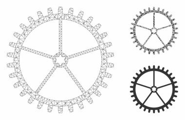 Diş Çarkı Vektör Örgü Ağ Modeli ve Üçgen Mozaik Simgesi