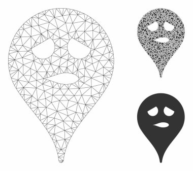 Düşünme Gülen Harita Marker Vektör Örgü Karkas Modeli ve Üçgen Mozaik Simgesi