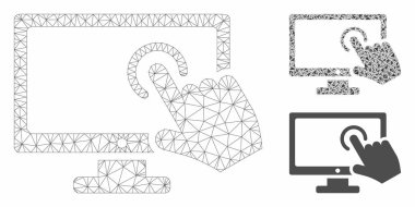 Pc Ekran Dokunun Vektör Örgü Tel Çerçeve Modeli ve Üçgen Mozaik Simgesi