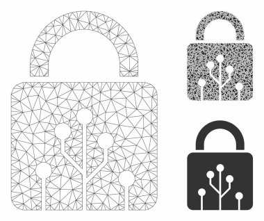 Devre Kilidi Vektör Örgü Tel Çerçeve Modeli ve Üçgen Mozaik Simgesi