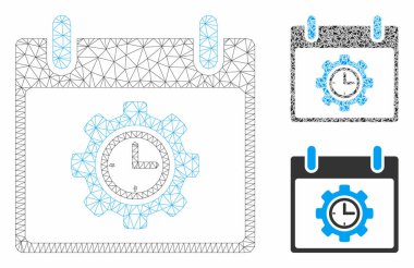 Zaman Dişli Takvim Günü Vektör Örgü Tel Çerçeve Modeli ve Üçgen Mozaik Simgesi