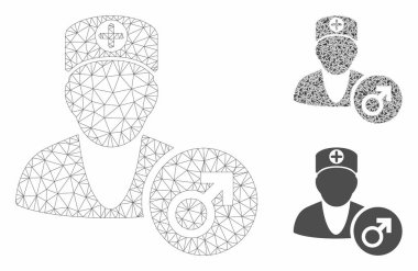 Üroloji Doktor Vektör Örgü Karkas Modeli ve Üçgen Mozaik Simgesi