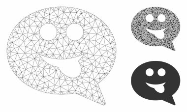 Dil Smiley Mesaj Vektör Örgü Ağ Modeli ve Üçgen Mozaik Simgesi