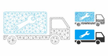 Servis Araç Vektör Örgü Ağ Modeli ve Üçgen Mozaik Simgesi