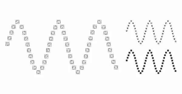 Sinusoid fale wektor Mesh model sieci i Trójkąt mozaika ikona — Wektor stockowy