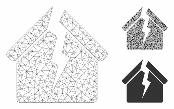 Modelo de armação de arame de malha de vetor de crise de habitação e ícone de mosaico de triângulo —  Vetores de Stock
