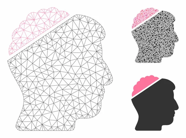 Modelo de armação de arame de malha de vetor de mente aberta e ícone de mosaico de triângulo —  Vetores de Stock