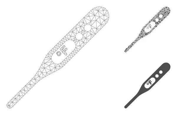 Thermomètre Maille vectorielle Fahrenheit Modèle de carcasse et icône de mosaïque de triangle — Image vectorielle