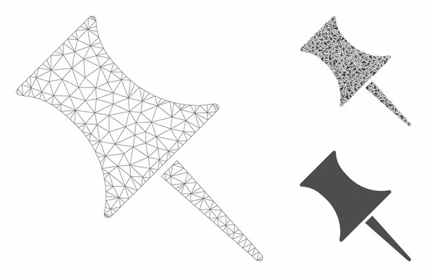 Modelo de marco de alambre de malla vectorial Pin y icono de mosaico de triángulo — Vector de stock