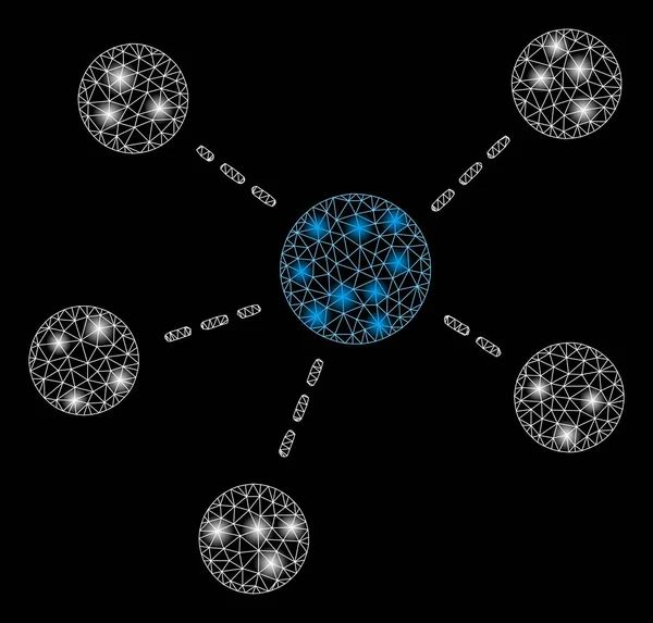 Connexion 2D de maille lumineuse avec des taches éclair — Image vectorielle