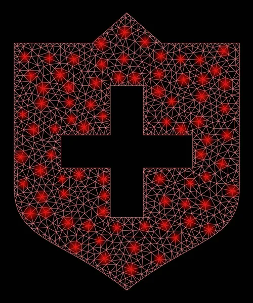 Escudo de red de malla de llamarada con puntos de llamarada — Vector de stock