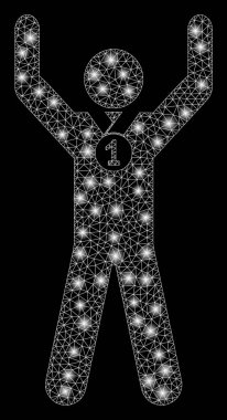 Parlak Ağlı Kablo Çerçevesi Kazanan Fişek Noktalarıyla Eller Yukarı