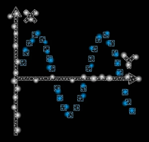 Trama sinusoidale di rete a rete con macchie di brillamento — Vettoriale Stock