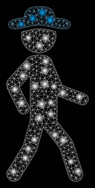 Gentleman marchant de cadre de fil de treillis lumineux avec des taches éclair — Image vectorielle