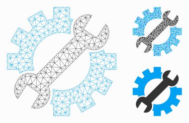 Mekanik Araçlar Vektör Ağ Modeli ve Üçgen Mozaik Simgesi
