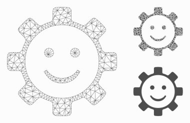 Dişli Smile smiley vektör mesh ağ modeli ve üçgen mozaik simge