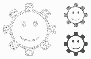 Gear Smile Smiley Vektör Örgü Karkas Modeli ve Üçgen Mozaik Simgesi