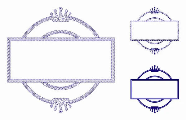 왕관 라운드 및 사각형 프레임 메시 네트워크 모델 및 삼각형 모자이크 아이콘 — 스톡 벡터