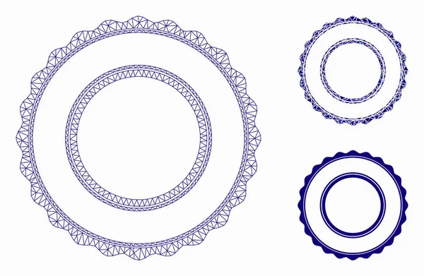 Rosette Double Circular Frame Vector Mesh 2D Model dan Segitiga Mosaic Icon - Stok Vektor