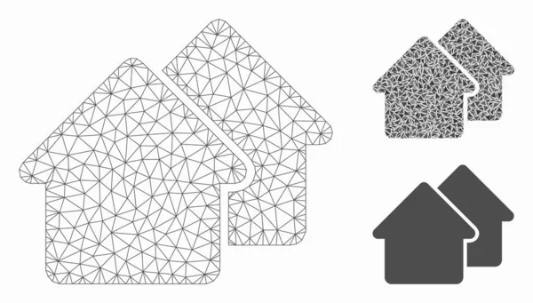 Village Vector Mesh Network Modelo e Triângulo Ícone Mosaico —  Vetores de Stock