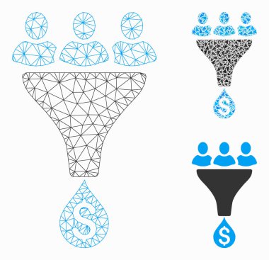 Satış huni vektör Mesh tel çerçeve modeli ve üçgen mozaik simge