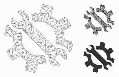 İngiliz Anahtarı ve Vites Aracı Vektör Ağ 2d Model ve Üçgen Mozaik Simgesi