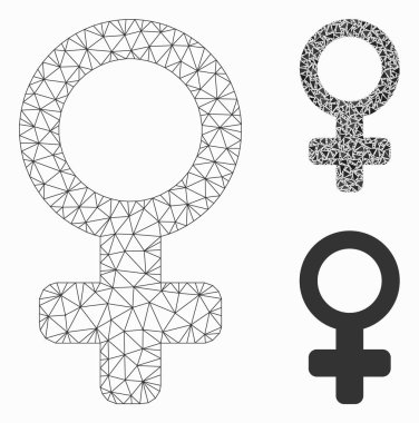 Venüs Sembol Vektör Ağı 2d Model ve Üçgen Mozaik Simgesi