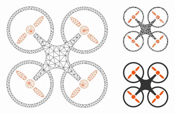 Modelo de red de malla vectorial Quadcopter y icono de mosaico de triángulo — Vector de stock
