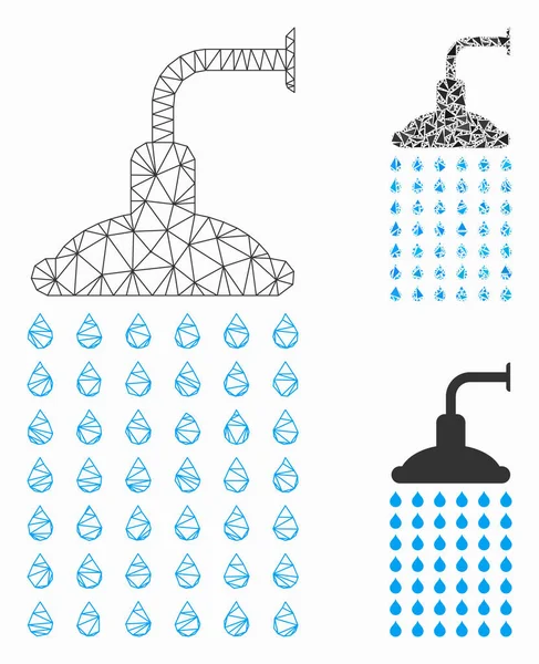 Shower Vector Mesh Network Model and Triangle Mosaic Icon — Stock Vector