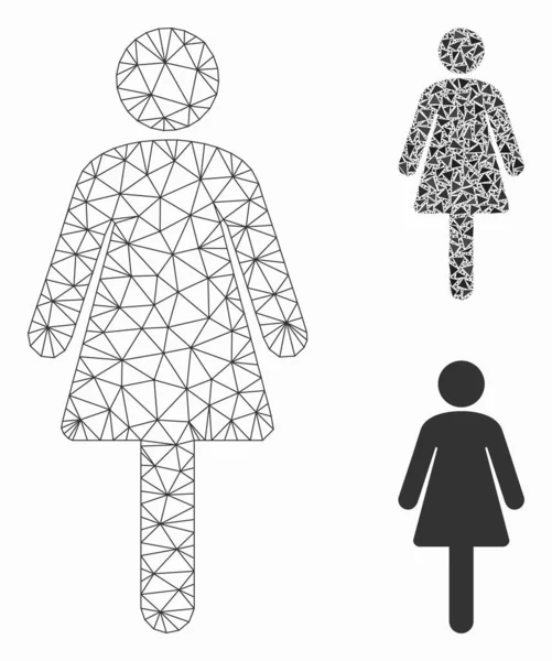 Vrouw vector mesh draad frame model en driehoek mozaïek pictogram — Stockvector